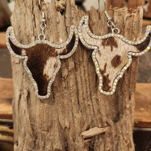 Genuine cowhide bling earrings choose brown multi or ivory multi